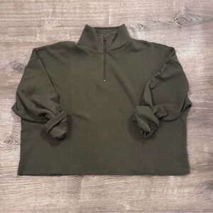 American Eagle Olive Green 1/4 Zip Pullover Sweatshirt Mock Neck Long Sleeve M